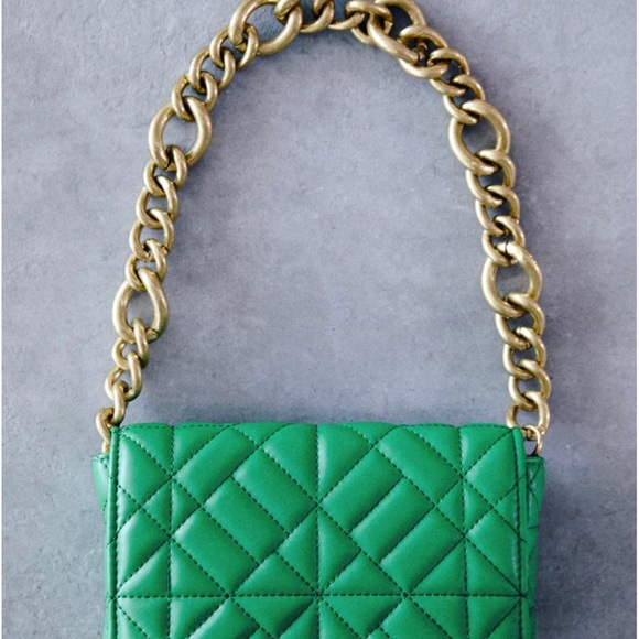 Zara 💚💚💚Green Quilted Chain Strap Shoulder Bag NWT - Picture 10 of 10